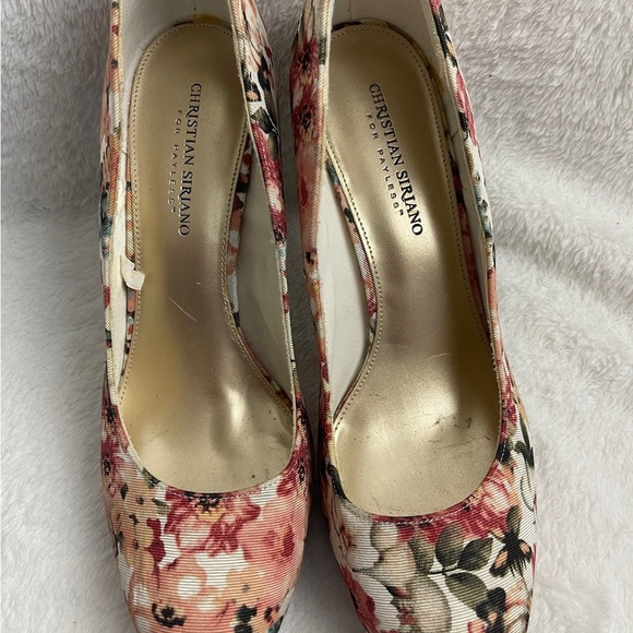 Christian Siriano Cream and Pink Floral Heels - Picture 1 of 10